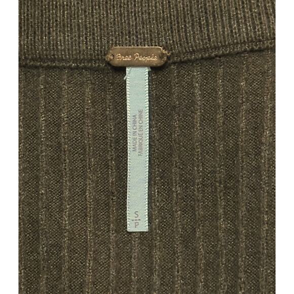 FREE PEOPLE Skyline Midi Skirt Ribbed Knit Front Slit Coquette Stretch Brown - Picture 6 of 8